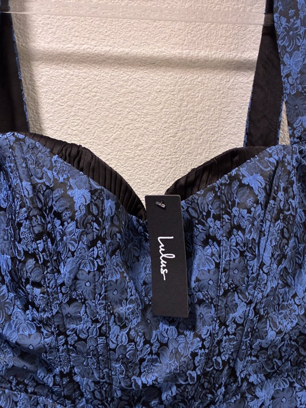 LULUS Sophisticated Celebration Mini Dress Sleeveless Floral Jacquard Blue L - Picture 11 of 14